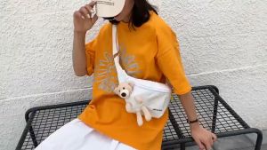 Tas Samping Wanita Tas Pinggang Waistbag Import Korea Desain Boneka Beruang Lucu/Tas Punggung Beruang/Tas Kanvas/Tas HP BAO004
