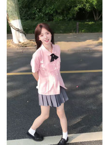 Japanese Style Uniform Set Women Summer New Youth Campus Short Sleeve Shirt Pleated Skirt Two Piece Set Top Quality Polyester