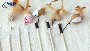 Teaser Play Wand Cat ToyWand Dog Toy For All Breed SizesInteractive Pet Wand Toys With Durable Ball Feather Moush