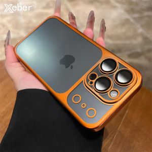 เคสโทรศัพท์พีซีแบบหรูหราโปร่งแสงสำหรับ iPhone 17 16 15 14 13 Pro Max Plus พร้อมกรอบเคลือบสีและฟิล์มป้องกันเลนส์