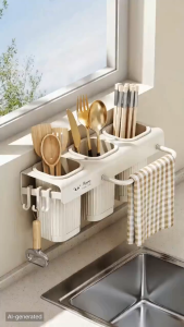 Nipiin Chopstick Holder Wall Mounted Kitchen Utensil Rack Drainage Design for Chopsticks Spoons Easy to Install