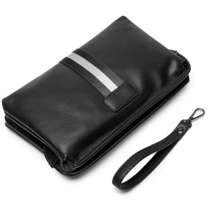 Fashionable Large Capacity Casual PU Leather Mens Handbag Trendy Korean Style 2025 New Model Handheld Bag Soft Surface Zipper Closure