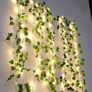MENGHAO | 2/4/6/8/10M Green Leaf String Lights Artificial Ivy Vine Fairy Light Wedding Party Decoration Home Room Decor Wall Plant Wreath