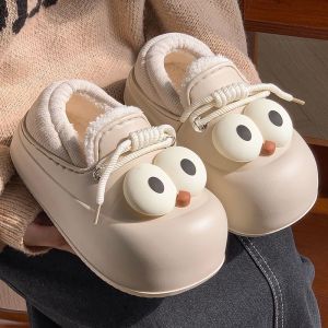 Waterproof Thick Bottom Cotton Slippers Womens Winter Outdoor Wear Fleece Warm New 2024 Indoor Home Use with Heel Cotton Shoes
