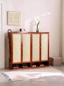 LACCOHUG Rak Kasut Bertutup Bamboo 2/3/4Doors Waterproof Rattan Shoes Cabinet Almari Kasut Shoes Rack Rak Kasut Shoe Cabinet 鞋柜 鞋架