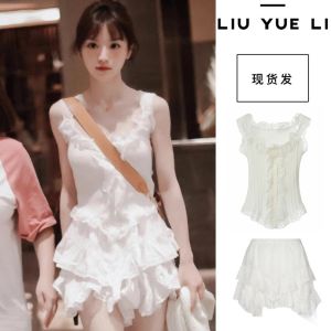 Tian Xiwei Same Style White Sweet Ballet Style Skirt Young Adult Ruffles Cake Skirt Trousers Lace A- Line Skirt