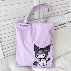 Sanrio Hello Kitty Cartoon Character Shoulder Bag Cute Shopping Bag for Girls Fashionable Canvas Bag with Zipper Closure