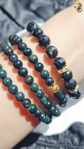 Premium Grade Natural Black Jadeite A-Grade Bracelet (Faceted / 3 Rounds)