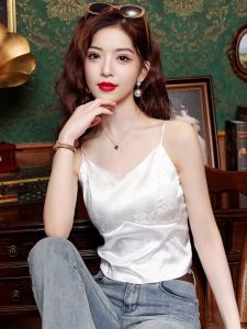 Acetate Satin Embroidered Strap Vest Womens Summer Slimming Suit Inner Elegant Small Top Commute Style Regular Length