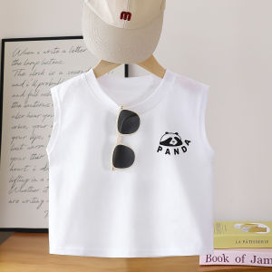 เสื้อยืดแขนกุดผ้าฝ้ายแท้สำหรับเด็กชายและเด็กหญิง ลายการ์ตูนฤดูร้อน เสื้อคอกลมระบายอากาศได้ดี ระบายความชื้นได้ดี เสื้อผ้าเด็ก