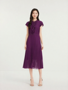 Koradior | Ruffled Pleated Slim Fit Midi Dress