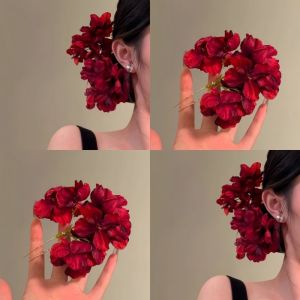 Phụ Kiện Tóc Hoa Đỏ Trung Hoa Cho Cô Dâu Quần Áo Hanfu Cài Tóc Phụ Kiện Tóc Mùa Hè 2025 Mới Của Nian Da