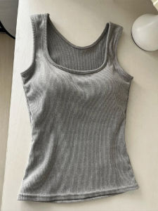 เสื้อกั๊กสีเทา แขนกุด ทรงเข้ารูป สำหรับผู้หญิง ใส่กลางแจ้ง ฤดูร้อน 2025 ใหม่ ไม่เปิดหลัง ผ้าฝ้ายจากจีนแผ่นดินใหญ่