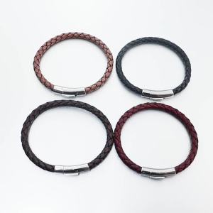1pc 19/20/21/22cm Leather Cord Bracelet Vintage Stainless Steel Buckle Braided Rope Bracelet For DIY Fashion Crafts Jewelry Gift