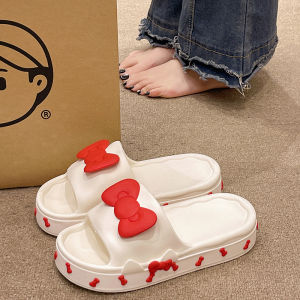 Thick Heel Slip-On Summer New Style Cute Butterfly Knot Indoor Home Anti-Slip Household Cool Sandals Womens Flat Shoes
