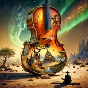HUACAN 5D Diy Diamond Painting Aurora Violin Full Drill Diamond Mosaic Winter Landscape Wall Decor