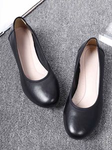 SHIPAILUO | รองเท้าส้นเตี้ยทรงหัวมนสำหรับใส่ทำงาน ทรงลำลอง พื้นยาง รองเท้าส้นหนา รองเท้าส้นเดี่ยวสำหรับผู้หญิง รองเท้าส้นเตี้ยแบบสวมหัวมน