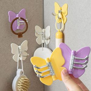 YESPERY 4Pcs Plastic Rotating Butterfly Hooks Self Adhesive Wall Corner Wall Storage Holder Hanging Hook Space Saving