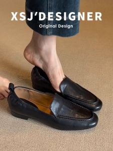 รองเท้า Loafers หนังแท้สำหรับผู้หญิง สไตล์ย้อนยุคฝรั่งเศส ทรงส้นแบน รองเท้าทำงาน รองเท้าสวมสบาย รองเท้าแฟชั่น รองเท้าลำลอง