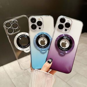 HOCE Slim Gradient Transparent With Bracket Phone Cases for iPhone 13 14 15 Pro Max Magsafe Charging Stand Holder Cover Shockproof PC Case