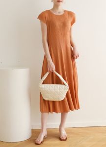 Miyake Pleated Premium Niche Design Slim Fit Youthful-Looking Ruffled Dress Short Sleeves #3235