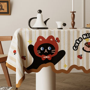 Waterproof Anti-Scalding Non-Washable Tablecloth with Lace Edges Cartoon Dining Table Mat Luxury Sensation Tea Table Cover