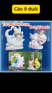 Tượng thạch cao E7 Cáo hồ ly 9 đuôi dễ thương cao (Không kèm màu) tô tượng
