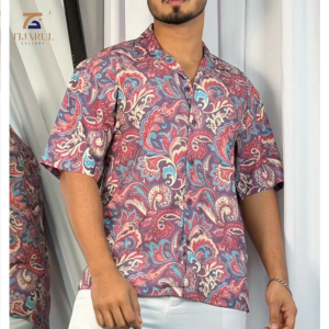 Men Short Sleeve Printed German Chiffon Casual Collar Button-Up Shirt M-XL