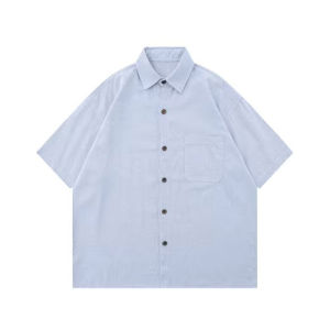 YUEZHONGWEI | Blue Short Sleeve Womens Summer Shirt Loose Outerwear Design Sensation Niche Style Commute Fashion Korean Brand Casual Top