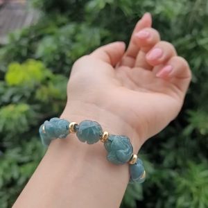 Q929 Vòng cáp lu thống ngũ điếu cỏ 4 lá hồ ly tỳ hưu túi tiền Lam Ngọc không kén mệnh - Phong Thuỷ TUDO P