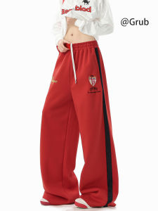 Grace Rub | Red Emblem Embroidery Retro Street Style Jazz Dance Sporty Casual Pants
