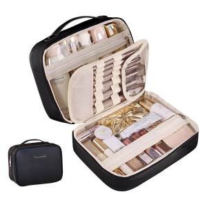MELEDE Large Capacity Waterproof PU Cosmetic Bag with Divider Portable Travel Cosmetic Toiletry Storage Bag Cosmetic Travel Bag