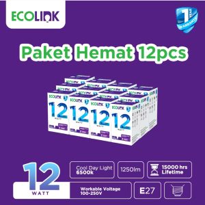 ( PAKET HEMAT 12 PCS ) Ecolink Lampu Bohlam LED Bulb 12W 12 WATT Cahaya Putih Cool Daylight 6500k Bergaransi 1 Tahun BAGUS KUALITAS TERBAIK