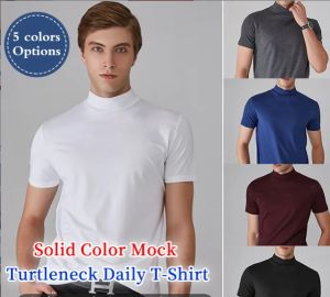 Solid Color Mock Turtleneck Daily T-Shirt