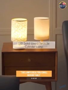 Solid Wood Cylinder LED Night Decoration Light Table Lamp Desk Bedside Lamp Lampu Bilik Tidur Lampu Katil