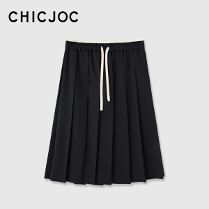 Color Blocking Elastic Double Waist A-Line Pleated Skirt