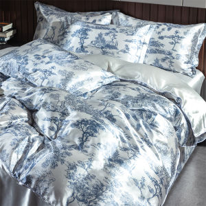 Fancy Washed Silk Four-Piece Set Bed Sheets Quilt Cover Silky Sleep Naked Fitted Sheet Duvet Cover High-Grade Silk Bedding