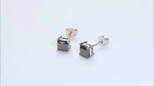Sterling Silver 5x5mm Princess Cut Black Moissanite Studs Earrings Birthday Jewelry for Women Men Anniversary Gifts