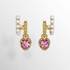 💖Swarovski💖(New) Imber Gold Mixed Cut Pink Heart-Shaped Diamond Large Hoop Earrings S925 Sterling Silver Womens Fashion Earrings Hypoallergenic Non-allergenic Valentines Day Gift Birthday Gift for Girlfriend Bestie