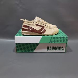 HAWN - SEPATU HAZEL SLIP ON CREAM MAROON 36-43 SNEAKERS SELOP TANPA TALI