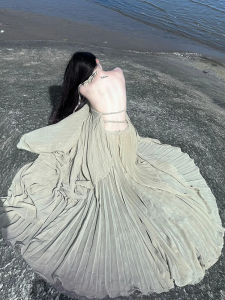 Váy Dài Đi Biển Mùa Hè Thanh Lịch Váy Dài Không Tay Cổ Treo Bằng Polyester Váy Dài Mùa Hè Thanh Lịch Cho Nữ