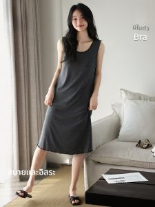 MiiOW | ชุดนอนแขนกุดผ้าโมดอลสำหรับผู้หญิง ฤดูร้อน 2025 ชุดนอนแขนกุดแบบสวมหัว คอตั้ง ปักลาย ทรงหลวม ใส่สบาย