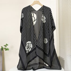 Elegant Silk Satin Womens Wrap Korean Style Summer New Fashion Multifunctional Stripe Pattern High Quality Outerwear Shawl