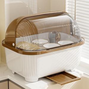 Kitchen Dish Drainer Rack Bowl Plate Storage Holder with Cover Dustproof Utensil Storage Box Cabinet Organizer