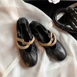 Leather Version round Head Mary Jane Womens Flats Ballet Style Slip-On Shoes Casual One-Strap Closure Soft Leather Inner