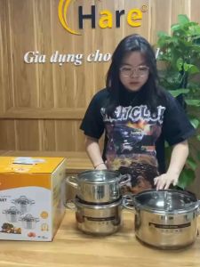 Bộ nồi inox đáy từ HR-S335 (182024cm - S/S201) - Thương hiệu Hare - Bảo hành 12 tháng