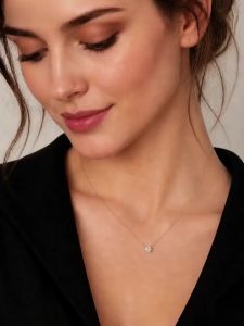 925 Sterling Silver 18k Gold-Plated Necklace With a Single Shiny 5A Zircon Collarbone Chain Suitable For Womens Wedding Jewelry