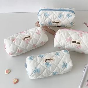 Student Pen Pouch Floral Quilted Bow Pencil Bags Small Large-Capacity INS Style Cosmetics Storage Bag school stationery