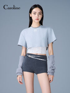 Caroline Autumn 2025 New Warm Conservatory Style Lace Patchwork T-shirt XRC4S05C Womens Commute Style Standard Fit Short Sleeve round Neck