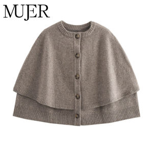 MUJER Cape Cropped Cardigan for Women Knitted Short Sweaters Cardigans Women Fashion Button Knitwear Women Cloak Womens Sweater